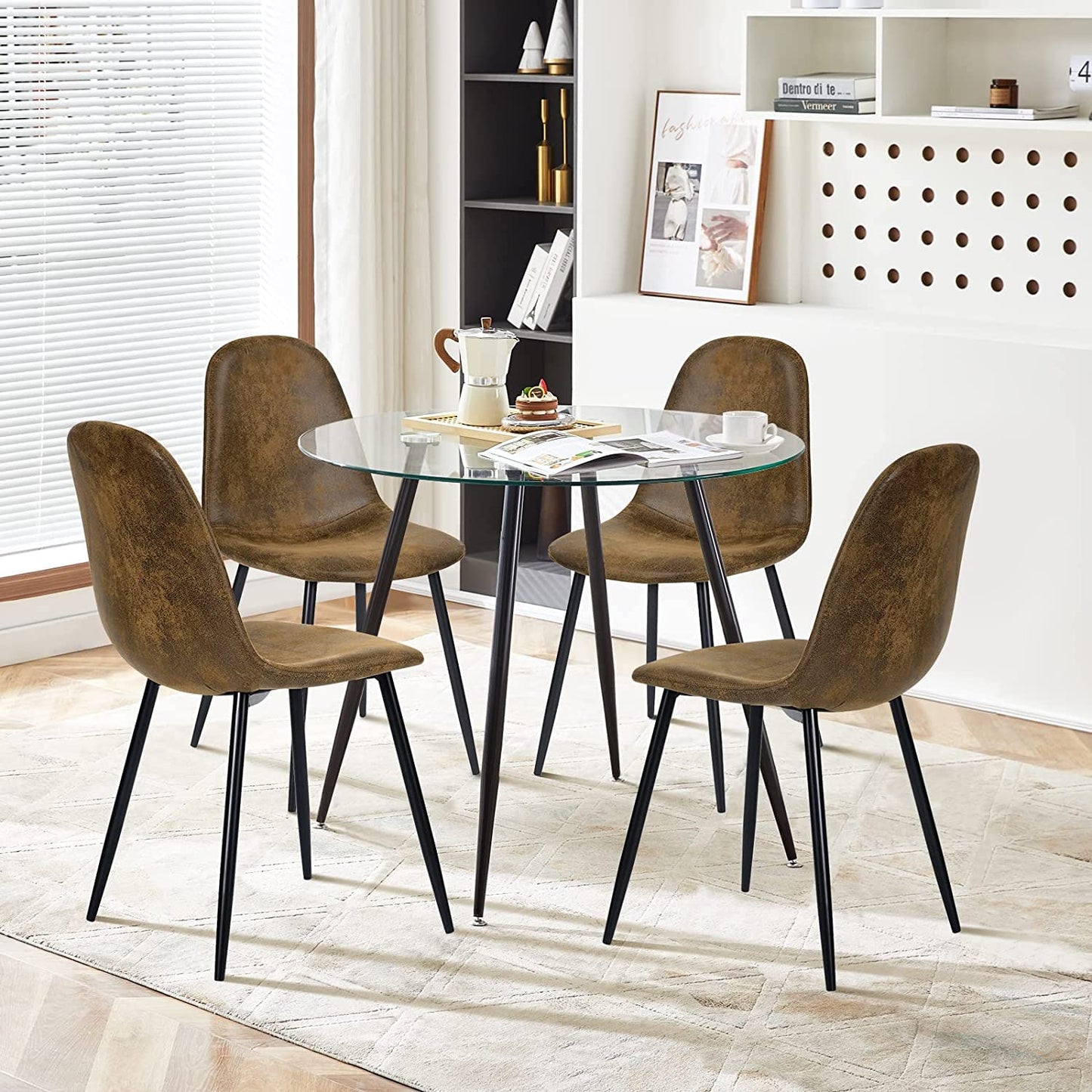 Round 90cm Glass Dining Table with Black Legs – Modern Tempered Glass Kitchen & Living Room Table