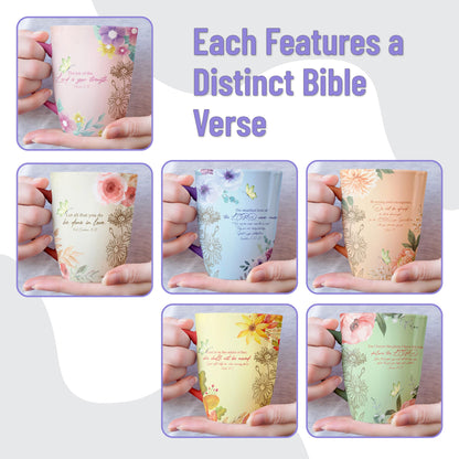 Inspirational Christian Coffee Mug Set – 6 Assorted 12 oz Scripture Mugs with Bible Verses