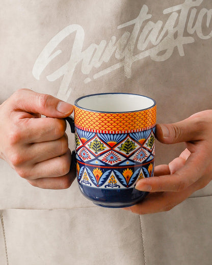 Porcelain Coffee Mug Set – 6-Pack, 410ml Colorful Cups with Handles, Bohemian Style Drinkware for Coffee, Tea, Milk & Cappuccino