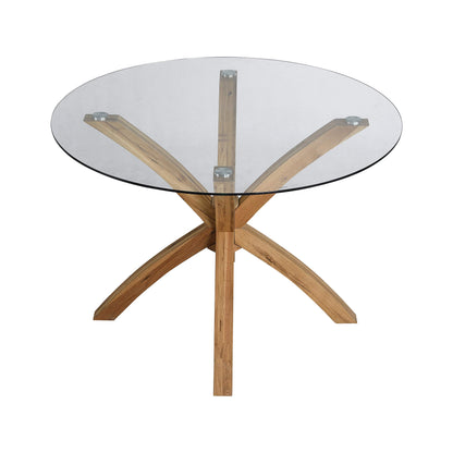 Glass Round Dining Table with Solid Oak Legs – 110cm Diameter, Modern Design