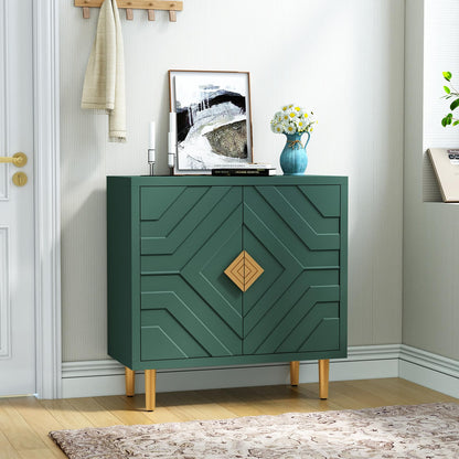HOLTICO Wooden Sideboard with 2 Doors | 3D Embossed Accent Cabinet | Modern Green Buffet Storage for Living Room, Dining Room & Hallway