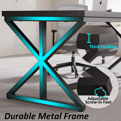 Modern 180cm Black Oak Computer Desk – Double Workstation Home Office Table for Tw