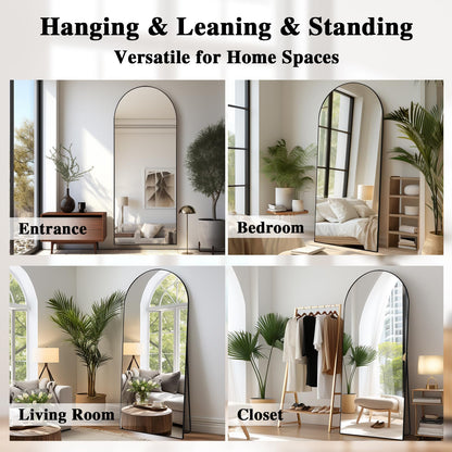 LunaMirror Oversized Arch Full-Length Mirror – 180x76cm Black Frame | Floor Standing or Wall Mounted