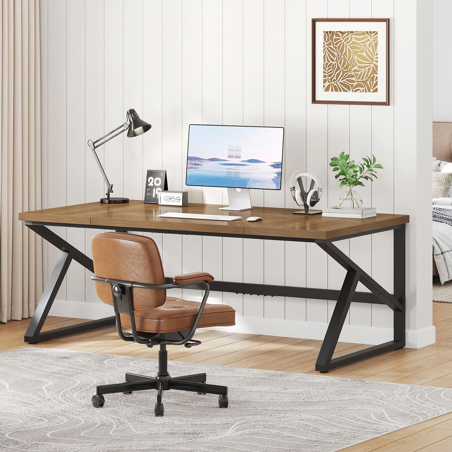 Large 180cm Rustic Computer Desk – Industrial Double Workstation for Home Offic