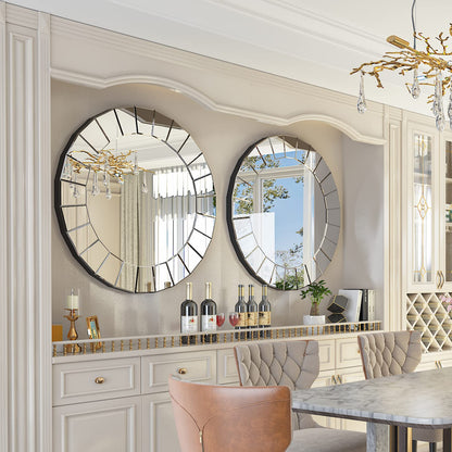 Decorative Art Wall Mirror Entryway : Elegant Artistic Look 5mm Premium Glass 80x80x1.7cm Circle Accent Mirror Silver Reflection Decor Mirrors Wall Mount for Living Room, Bathroom, Fireplace