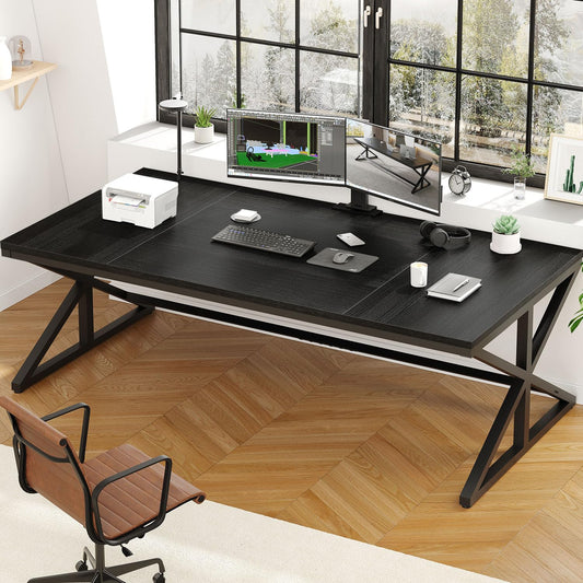 Modern 180cm Black Oak Computer Desk – Double Workstation Home Office Table for Tw