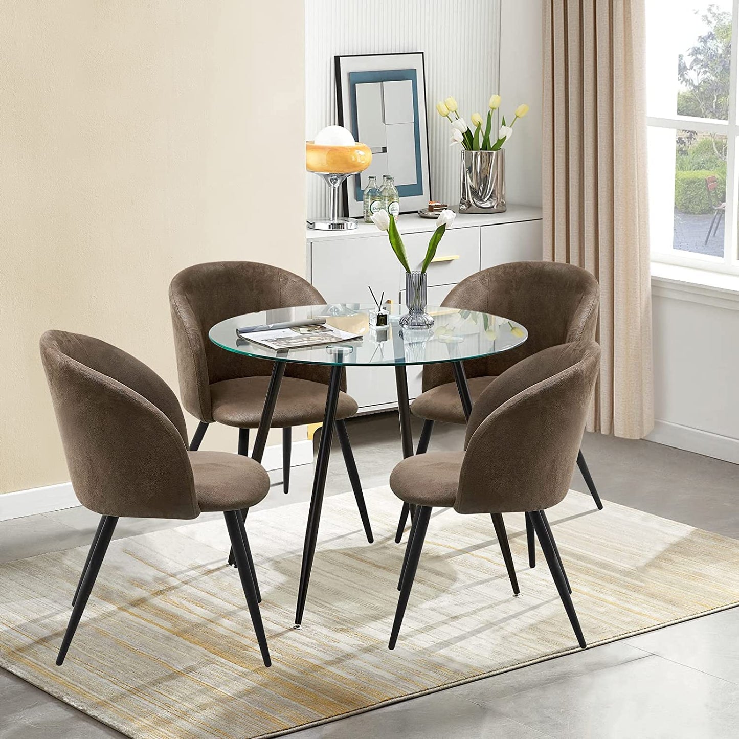 Round 90cm Glass Dining Table with Black Legs – Modern Tempered Glass Kitchen & Living Room Table