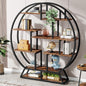 Tribesigns Industrial 5-Tier Round Bookcase – 160 cm Tall Rustic Brown Open Shelf Organizer for Home & Office