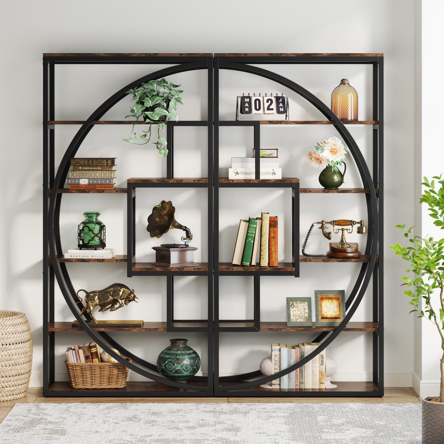 Tribesigns Industrial 5-Tier Bookshelf – 70.8" Tall Rustic Brown Etagere with 8 Open Shelves for Home, Office, or Living Room