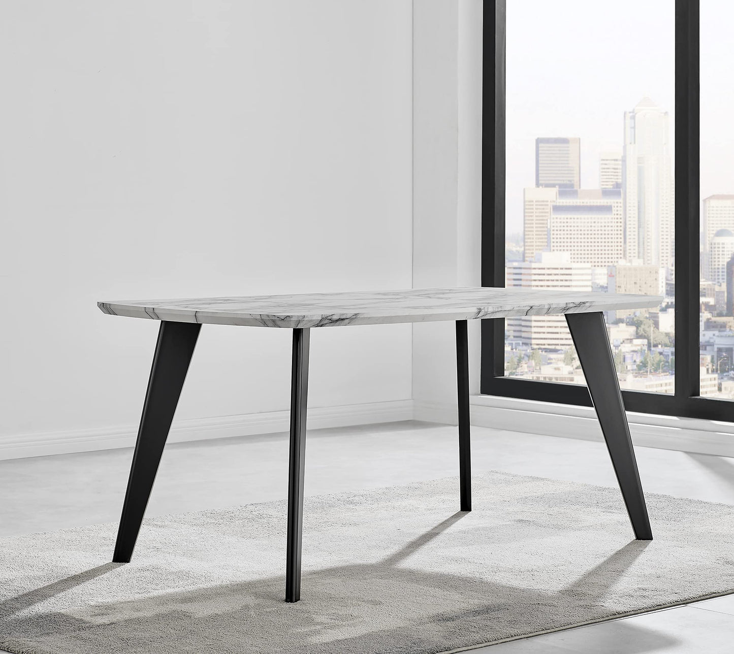 Andria Large 6-Seater Dining Table – White Marble Effect Top with Black Legs