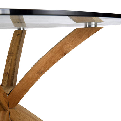 Glass Round Dining Table with Solid Oak Legs – 110cm Diameter, Modern Design