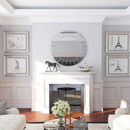 Decorative Art Wall Mirror Entryway : Elegant Artistic Look 5mm Premium Glass 80x80x1.7cm Circle Accent Mirror Silver Reflection Decor Mirrors Wall Mount for Living Room, Bathroom, Fireplace