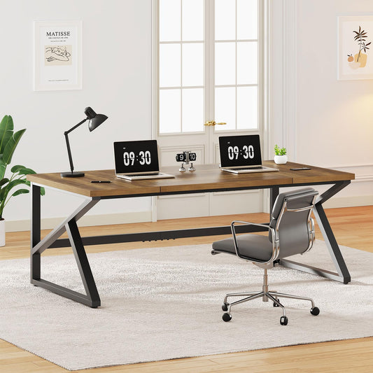 Large 180cm Rustic Computer Desk – Industrial Double Workstation for Home Offic