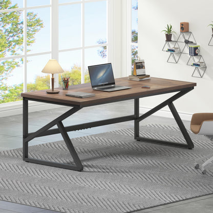 Large 180cm Rustic Office Desk – Double Workstation Table for Two with Metal Frame