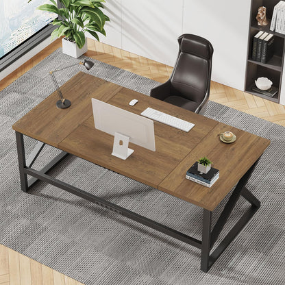 Large 180cm Rustic Computer Desk – Industrial Double Workstation for Home Offic