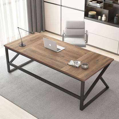Large 180cm Rustic Office Desk – Double Workstation Table for Two with Metal Frame