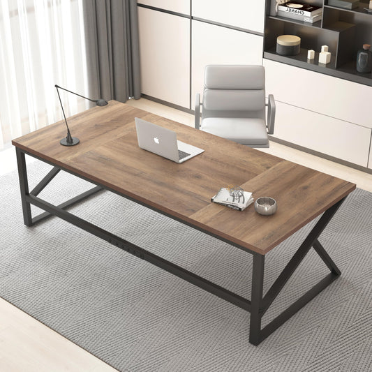 Large 180cm Rustic Office Desk – Double Workstation Table for Two with Metal Frame