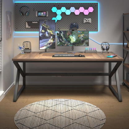 Large 180cm Rustic Office Desk – Double Workstation Table for Two with Metal Frame